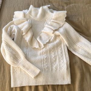 Madewell Zanzibar Cream Ruffled Turtleneck Cable-knit Sweater